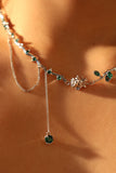 Platinum Plated Green Gem Rose Necklace