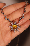 Platinum Plated Orange Opal Sun Necklace