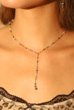 Platinum Plated Color Gem Rose Lariat Long Necklace