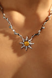 Platinum Plated Orange Opal Sun Necklace