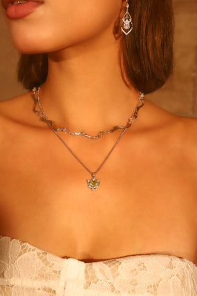 Platinum Plated Color Gems Waves Layer Necklace