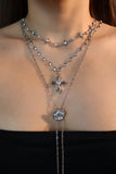 Platinum Plated Pole Star Clock Lariat Necklace