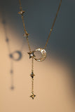 14K Real Gold Plated Diamond Moon Star Dangle Necklace