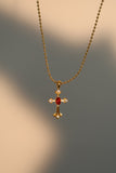 18K Real Gold Plated Ruby Cross Necklace