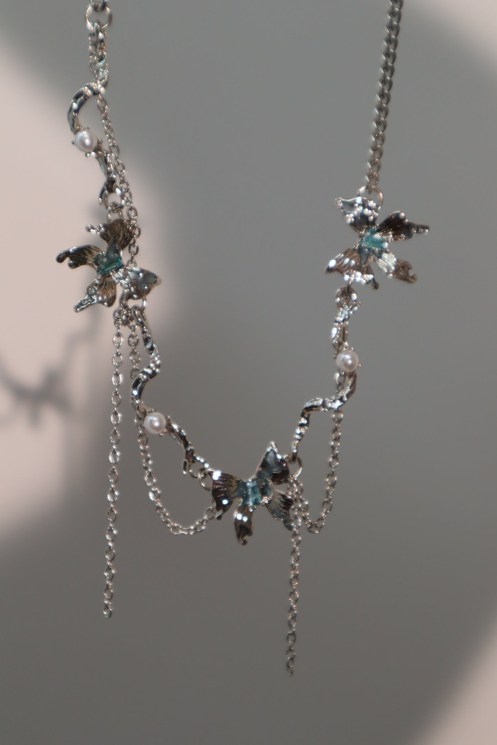 Multi Blue Gem Butterfly Necklace