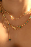 18K Real Gold Plated Green Gem Rose Necklace