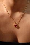 18K Real Gold Plated Red Gem Diamond Heart Necklace