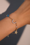 14K Real Gold Plated Moon Star Pearl Bracelet