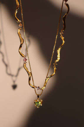 18K Real Gold Plated Color Gems Waves Layer Necklace