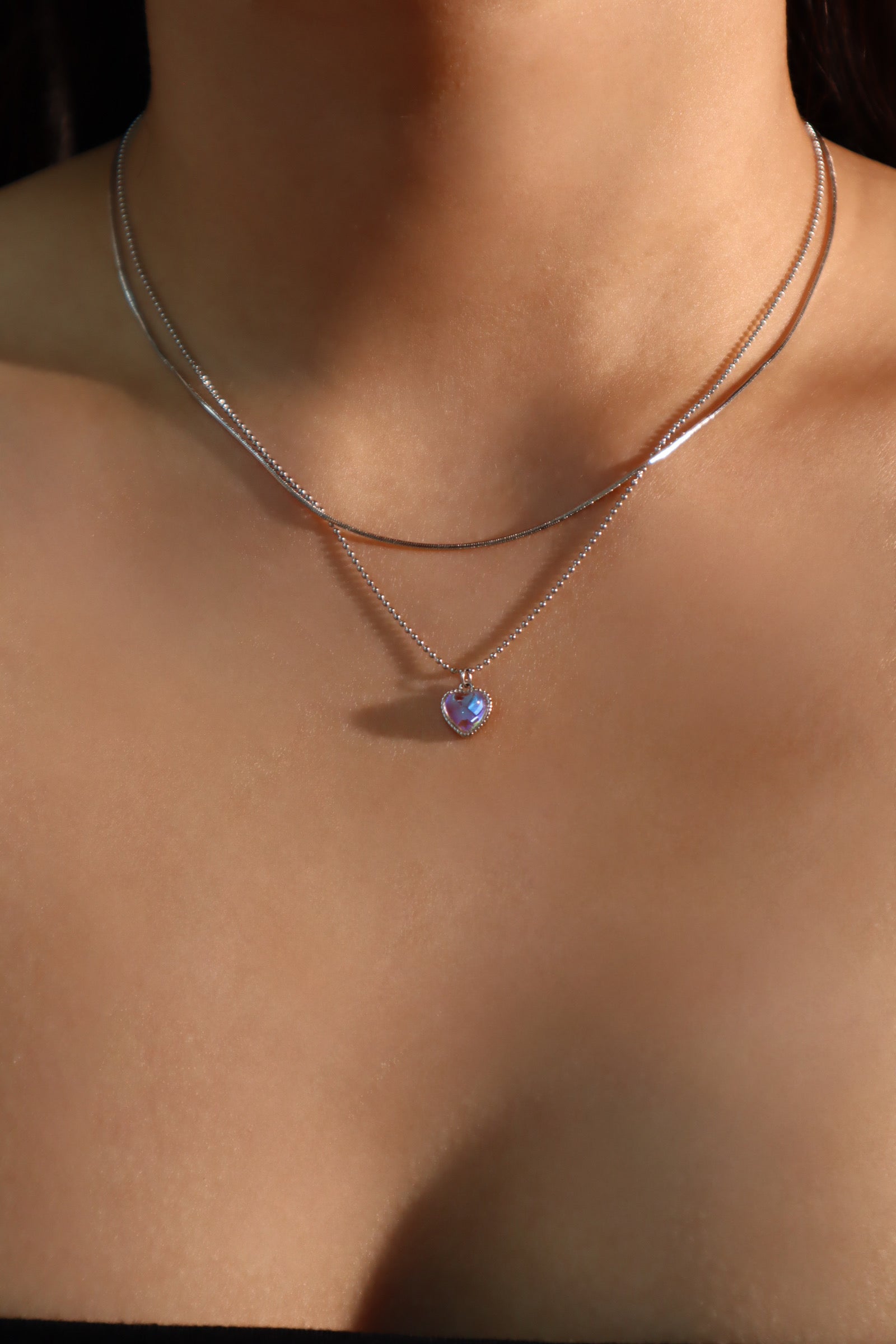 Moonstone Heart Layering Necklace