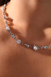 Platinum Plated Multi Diamond Pearl Necklace