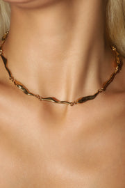 18K Gold Stainless Steel Wave Textured Necklace