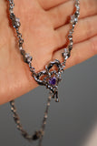 Platinum Plated Purple Gem Heart Necklace