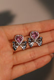 Pink Gem Heart Bowknot Earrings