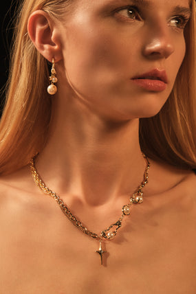 18K Real Gold Plated Pearl Star Necklace