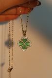 18K Gold Stainless Steel Diamond Jade Clover Necklace