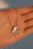 14K Real Gold Plated Natural Shell Butterfly Pendant Necklace