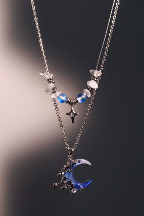 Platinum Plated Gradient Blue Moon Necklace