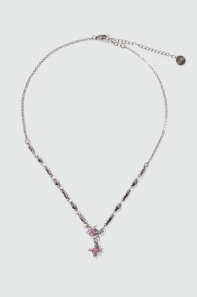 Platinum Plated Pink Diamond Cross Necklace