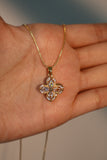 18K Real Gold Plated Spinning Diamond Clover Necklace