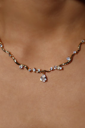 18K Real Gold Plated Diamond Spiral Drop Necklace