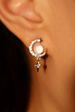 14K Real Gold Plated  Moonstone Moon Star Dangle Earrings