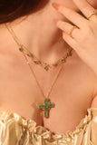 Gold Plated Green Cross Necklace