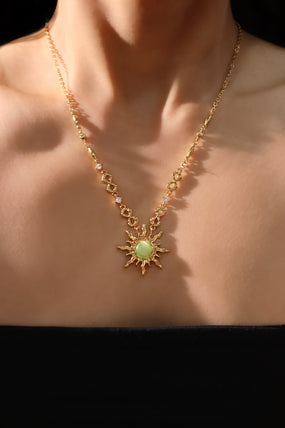 18K Real Gold Plated Green Opal Sun Necklace
