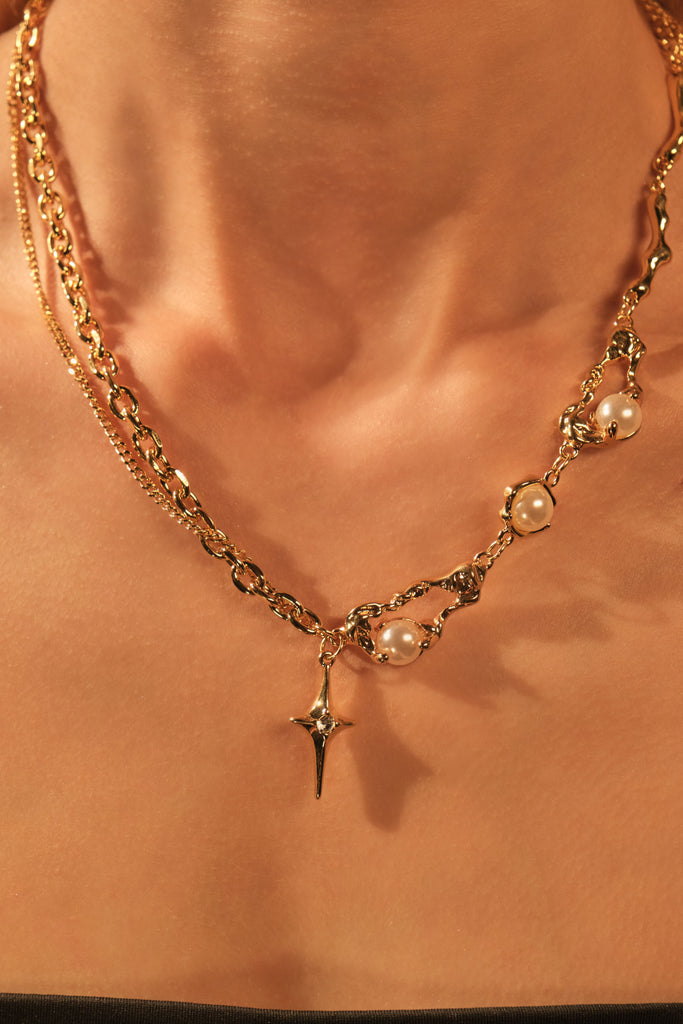 STAR CD GOLD 2 PEARL NECKLACE main image 1
