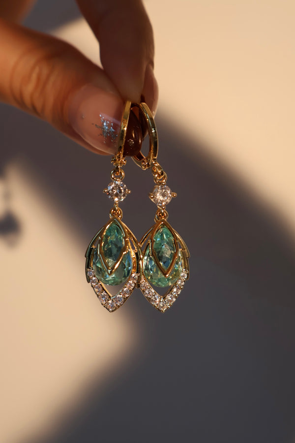 14K Echt Vergoldet Blauer Edelstein Tropfen-Ohrringe