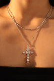 White Opal Diamond Cross Necklace