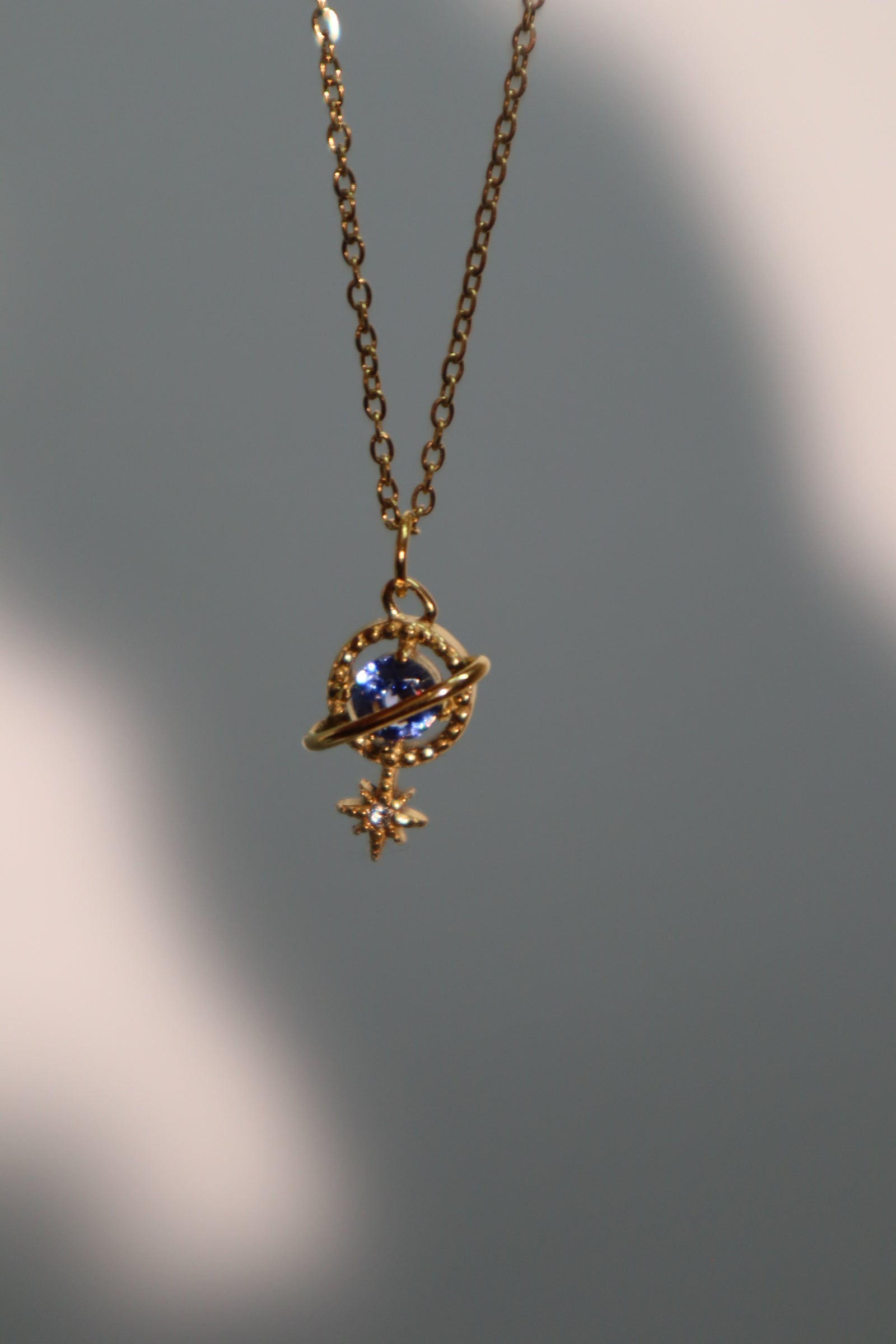 18K Real Gold Plated Blue Gem Satum Star Necklace