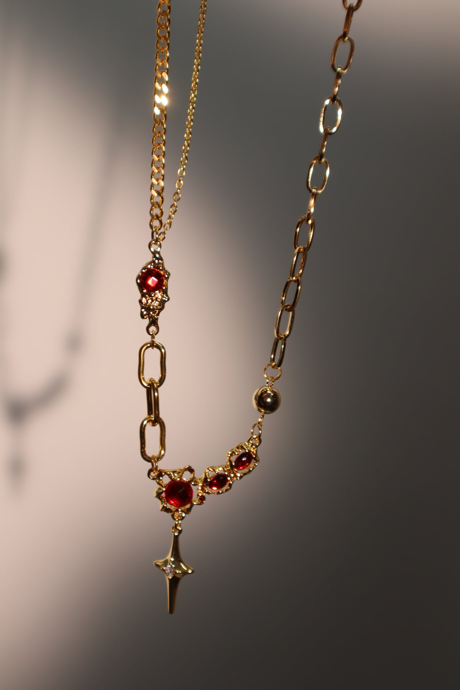 18K Real Gold Plated Red Gem Star Necklace