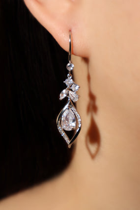 Platinum Plated Diamond Droplet Dangle Earrings