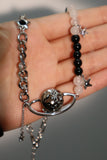 Platinum Plated Black Beads Saturn Star Necklace