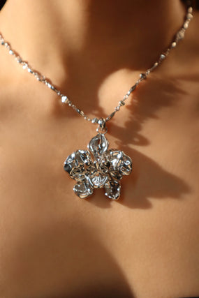 Platinum Plated Orchid Necklace