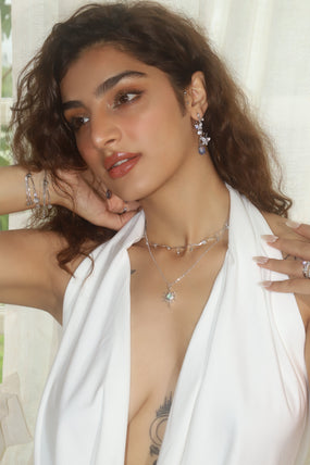 Platinum Plated Pole Star Wave Layer Necklace