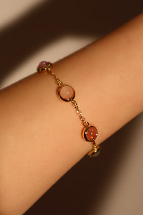 Gold-plated bracelet with multi-color zirconia moonstones on a dainty chain