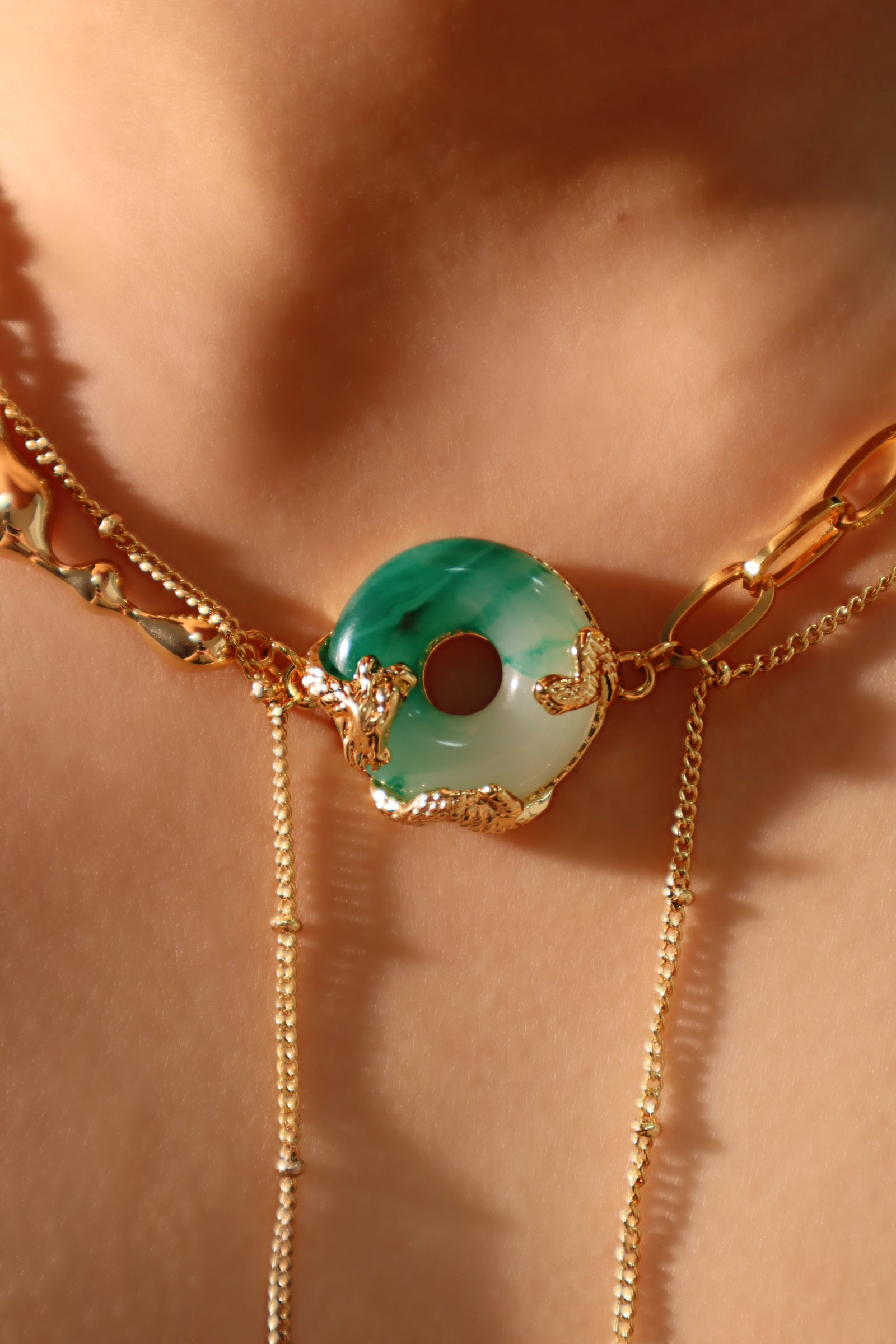 18K Real Gold Plated Jade Dragon Chain Necklace1