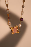 18K Real Gold Plated Natural Amethyst Diamonds Necklace