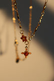 18K Real Gold Plated Garnet Diamond Cross Necklace