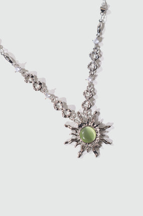 Platinum Plated Green Opal Sun Necklace