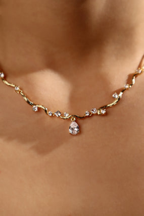 18K Real Gold Plated Diamond Spiral Drop Necklace