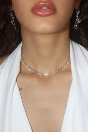 Platinum Plated Pole Star Wave Layer Necklace