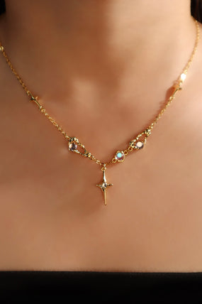 18K Real Gold Plated Moonstones Star Necklace