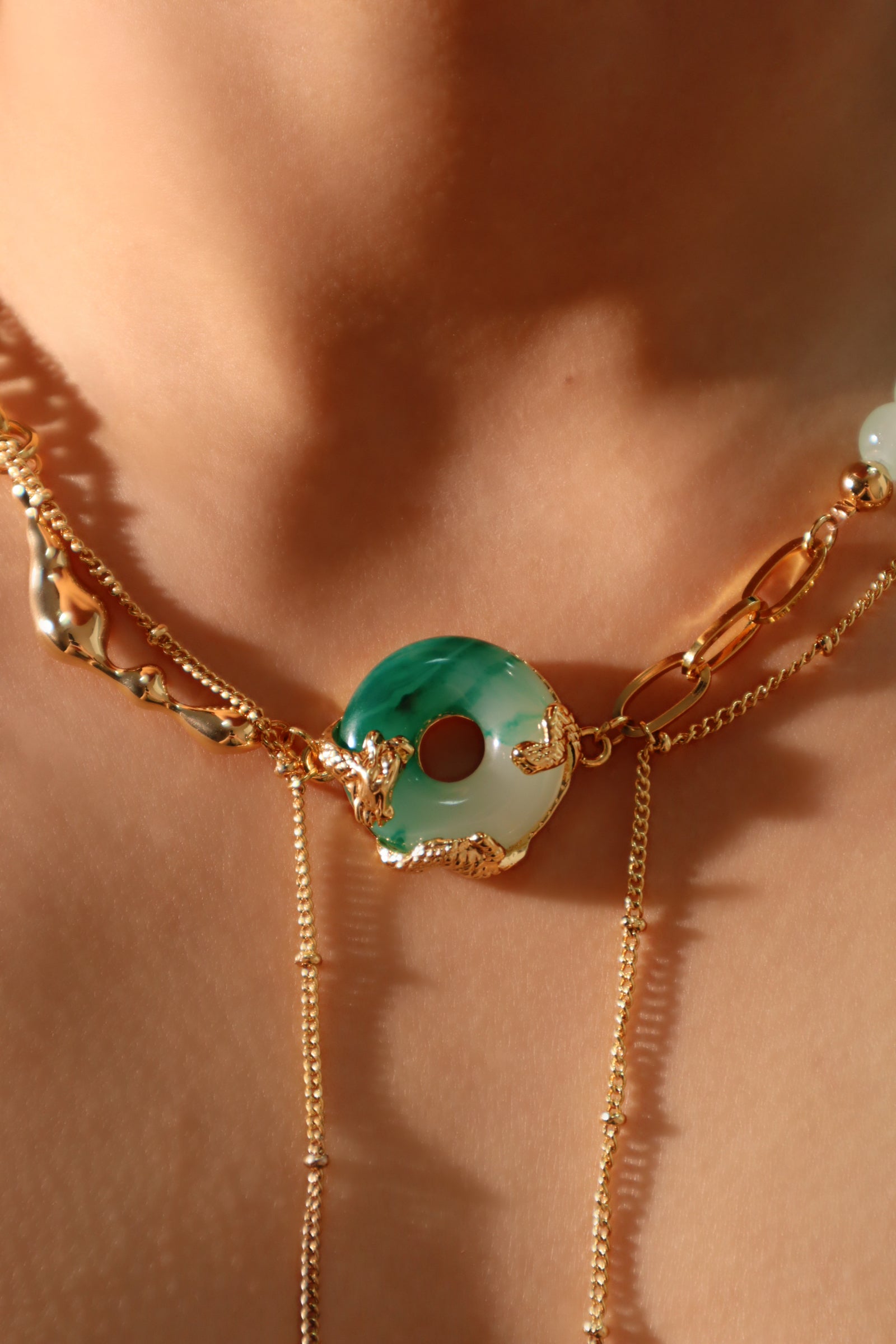 18K Real Gold Plated Jade Dragon Chain Necklace