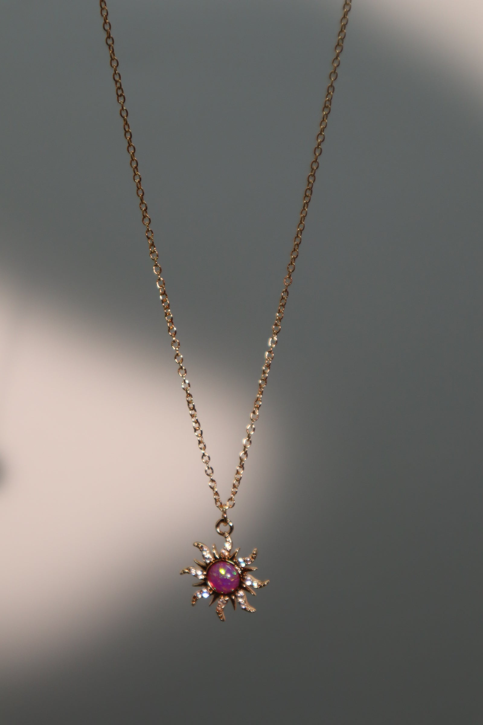 14K Real Gold Plated Purple Opal Sun Necklace