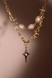 18K Real Gold Plated Double Layer Star Pearls Necklace