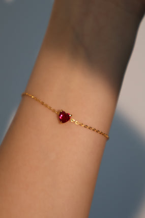 24K Gold Vermeil Red Gem Heart Bracelet (Pre-order)