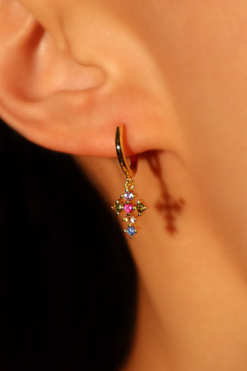 18K Real Gold Plated Color Gem Cross Earrings